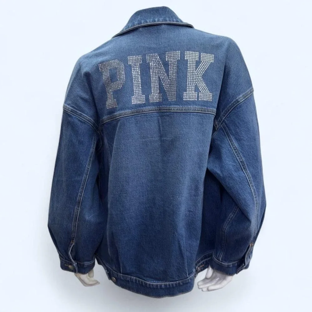 VS PINK limited edition Rhinestone Denim‎ Jacket, oversized jacket, Summer fit